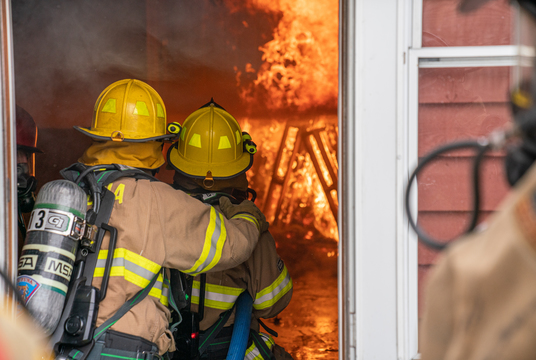 Firefighters in a training